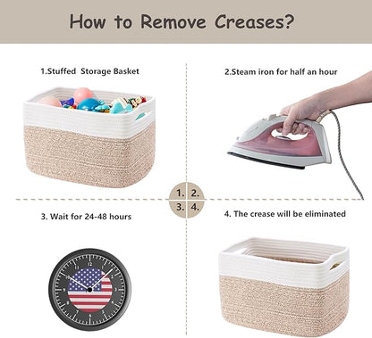 Set of 4 Rope Basket for Shelves Woven Rectangle Storage Basket Bins for Nursery Toy Storage for Baby Girl