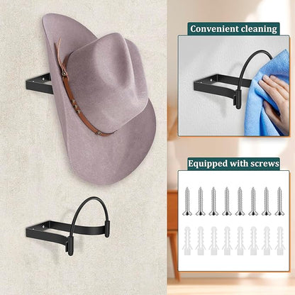 4 Pcs Metal Cowboy Hat Rack, Wall Mounted, Black Cap Holder, Multifunctional Western Rustic Decorative Cowboy Hat Hooks for Home Apartment Dormitory
