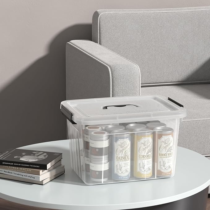 18 Quart Clear Plastic Storage Box with Handle, Latching Bins with Lid, 4 Packs