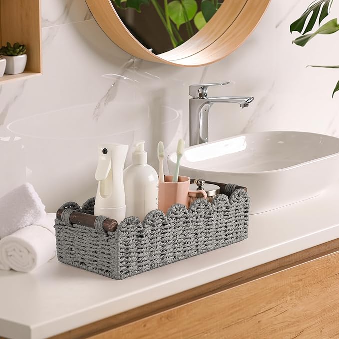 Toilet Paper Storage Basket Bathroom Counter Organizer Wicker Baskets for Organizing Cute Basket for Bedroom Nursery Room Kitchen Bathroom Decor-Gray
