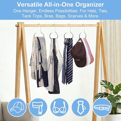 Baseball Hat Organizer Cap Rack for Closet 8 packs Black Hat Holder for Closet for Hat, Tie, Bra, Belt, Tank Top, Scarf