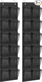 MISSLO Over The Door Shoe Organizer 12 Large Mesh Pockets Hanging Narrow Closet Door, Black, 2 Pack