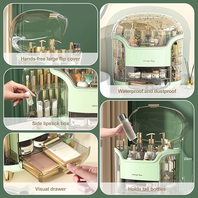 Ergocar Portable Light Luxury Series Multi-Function Lipstick, Make Up Box Dustproof Cosmetics Skin Care Products Storage, Jewelry Organizer Case - Green