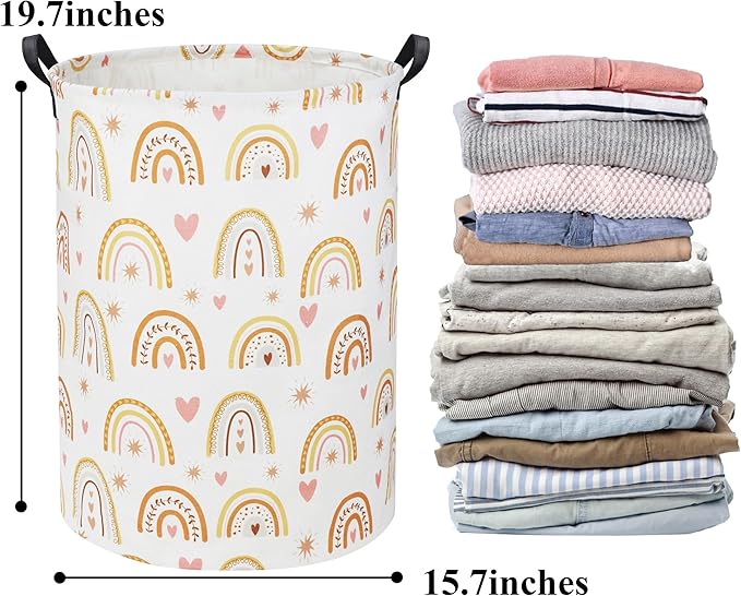 Rainbow Baby Laundry Basket Baby Hamper for Nursery Girl Kids Hamper Cute Kids Toys Storage Bin Organizer Rainbow Room Decor for Home(Star Rainbow)