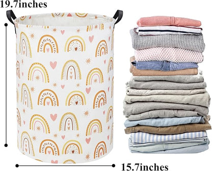 Rainbow Baby Laundry Basket Baby Hamper for Nursery Girl Kids Hamper Cute Kids Toys Storage Bin Organizer Rainbow Room Decor for Home(Star Rainbow)