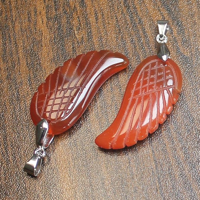 35mm Hand carved mixed gemstom angel wing for necklace pendant bead (red agate)