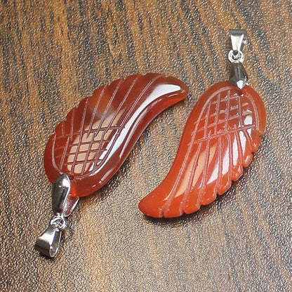 35mm Hand carved mixed gemstom angel wing for necklace pendant bead (red agate)