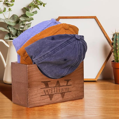 TNYKER Custom Hat Holder, Engraved Wooden Hat Rack for Dad, Personalized Name Design Hat Organizer for Wall Closet Storage, Baseball Cap Organizer Hat Box, Custom Gifts for Men Father Grandpa Husband