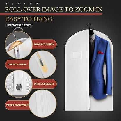 40-inch Garment Bags for Travel, Garment Bags for Hanging Clothes with Zipper and Visible Transparent Window, 2 Pack,White