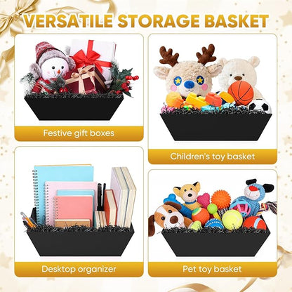5 Pack Baskets For Gifts Empty, 10x12” Black Gift Basket Kit with Clear Bags Gold Bows 200g Crinkle Cut Paper Empty Gift Baskets to Fill Large Gift Baskets for Christmas, Birthdays, Holidays, Weddings