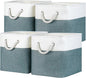 Temary 4Pack Storage Cubes 11x11 Cube Storage Bins Basket for Organizing Home, Closet, Office, Decorative Baskets with Rope Handles (White&Dark Green)
