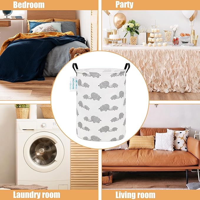 Storage Bin, Canvas Fabric Collapsible Organizer Basket for Laundry Hamper,Toy Bins,Gift Baskets, Bedroom, Clothes,Baby Nursery (Full Love Elephant)