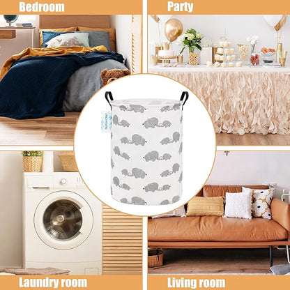 Storage Bin, Canvas Fabric Collapsible Organizer Basket for Laundry Hamper,Toy Bins,Gift Baskets, Bedroom, Clothes,Baby Nursery (Full Love Elephant)