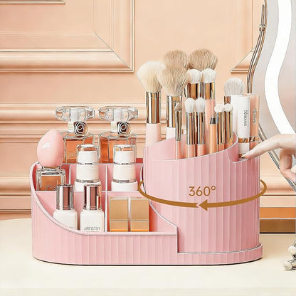 Anyoifax 360 Rotating Makeup Brush Holder Organizer with Divider 5 Slots Make Up Brushes Cup Flower-Shaped Spinning Pen Holder for Vanity, Cosmetics, Lipsticks, Pink