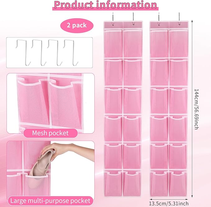 GOMAJI Over the Door Hanging Shoe Organizer, 12 Large Pockets, 2-Pack