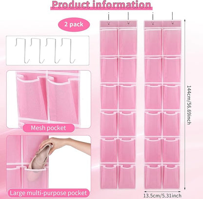GOMAJI Over the Door Hanging Shoe Organizer, 12 Large Pockets, 2-Pack