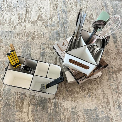 Portable Metal Storage Caddy Organizer with 4 Compartments & Handle, Perfect for Neatly Sorting Kitchen, Office & Bathroom Items，