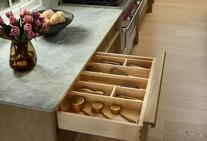 Rev-A-Shelf Trim-to-Custom-Fit Silverware Drawer Organizer For Kitchen Utensils, Cutlery Cabinet Storage Divider Insert, 33.11 x 21.97 In, Maple Wood, 4WUT-36-1