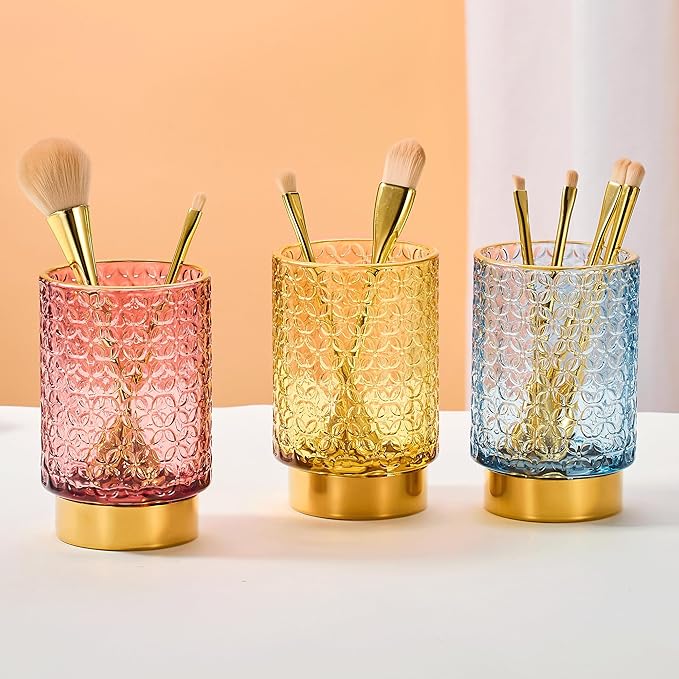 Makeup Brush Holder Organizer,Toothbrush Holders,Desk Pen Pencil Holder,Multifunctional Vintage Glass Brush Cup（A44-3-US）