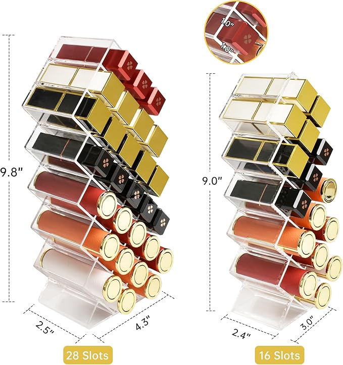 Nimiah Lipstick Organizer Holder 28-Slots - Stackable Clear Fish Shape Lipstick Tower for Vanity, Countertop, Desktop - Space-Saving Storage Holder for Lip Gloss, Makeup Brushes