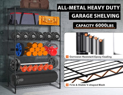78" Storage Shelves Heavy Duty Shelving Loads 1000/6000Lbs, 6 Tier Metal Shelving Storage Utility Shelf Rack, Wide Garage Shelving, Adjustable Garage Storage Shelves for Garage Basement Warehouse