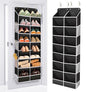 ULG Over The Door Shoe Organizer with 16 Large Pockets, Hanging Shoe Rack for Closet Door, Space Saving Shoe Storage for Boots, Heels & Sneakers, Black