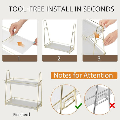 Edergoo Bathroom Organizer Countertop, 2 Tier Bathroom Counter Organizer Tool-Free 10S Assembly, Acrylic Countertop Organizers Shelf for Vanity Dresser Skincare Kitchen Storage