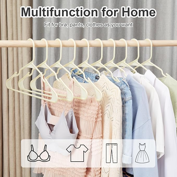 VECELO 50 Pack Plastic Hangers, Space-Saving Clothes Hangers with Shoulder Notches for Straps, Durable Non-Slip Hangers for Closet, Ideal for Shirts, Dresses, Coats, Pants,Suits