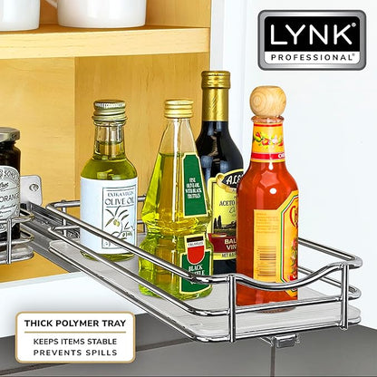LYNK PROFESSIONAL® Pull Out Spice Organization for Cabinets - 4-3/8 inch Wide – Spice Rack for Inside Cabinets, Slide Out Spice Rack Organizer for cabinet – Pull Out Spice Rack, Sliding 1 Tier Chrome