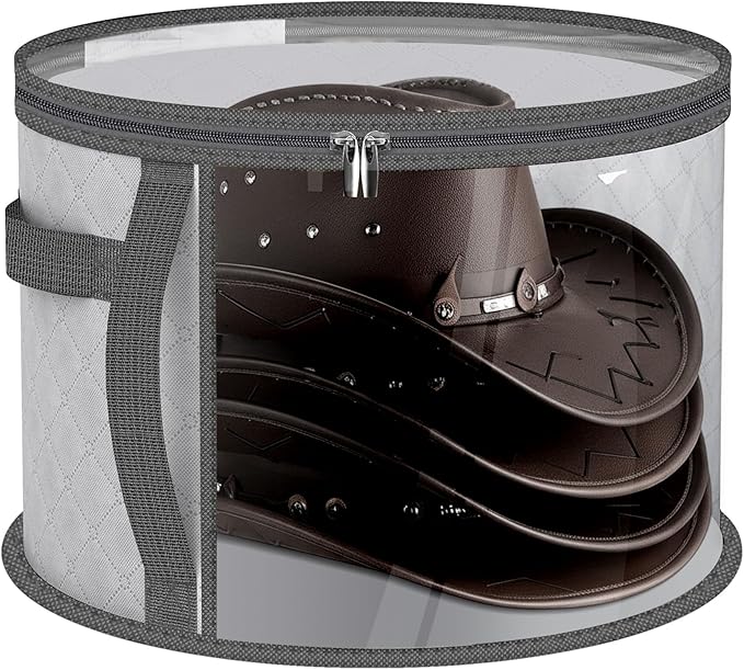 Adorila Clear Hat Storage Bag with Carrying Handles - 16.5" Large Closet Organizer for Baseball Caps, Cowboy Fedoras or Sun Hats (Grey)