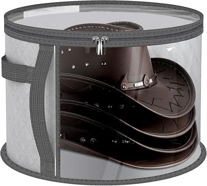 Adorila Clear Hat Storage Bag with Carrying Handles - 16.5" Large Closet Organizer for Baseball Caps, Cowboy Fedoras or Sun Hats (Grey)