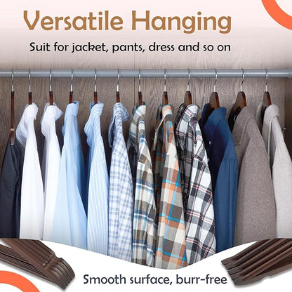 Solid Wooden Hangers 30 Pack, Wood Suit Hangers with Extra Smooth Finish, Precisely Cut Notches & Chrome Swivel Hook, Wooden Clothes Hangers for Shirt Coat Jacket Dress