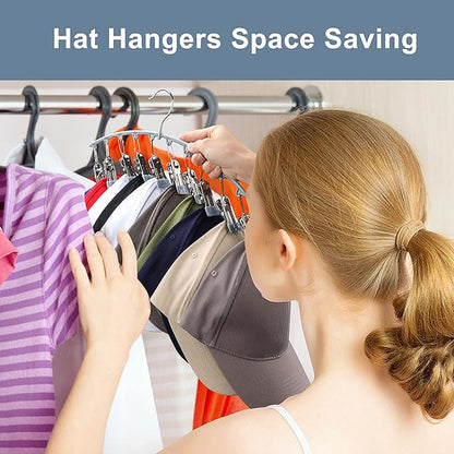 Yecuip Hat Hangers for Closet, Metal Hat Organizer for Baseball Caps 2 Pack Door Hat Racks for Baseball Caps w/ 10 Large Clips, Baseball Cap Hangers for Closet Storage, Fits All Caps