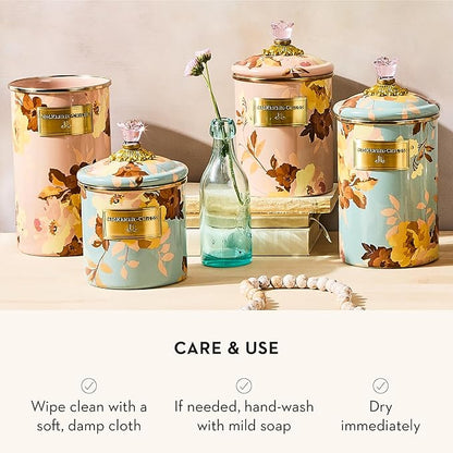 MACKENZIE-CHILDS Enamel Utensil Holder, Stylish Kitchen Countertop Organizer, Wild Rose Mauve