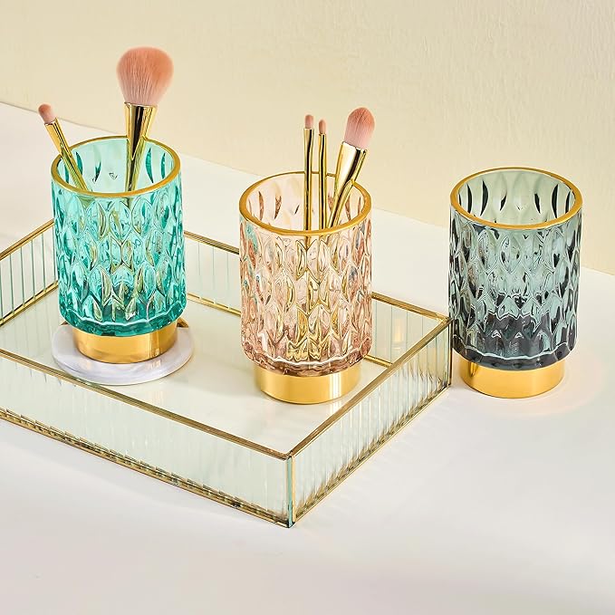 Makeup Brush Holder Organizer,Toothbrush Holders,Desk Pen Pencil Holder,Multifunctional Vintage Glass Brush Cup（A39-10-US）
