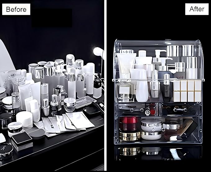 Clear Large Acrylic Makeup Organizer With Lid Cosmetic Storage Drawers Portable Makeup Organizers Dustproof And Waterproof Box For Women (14in)