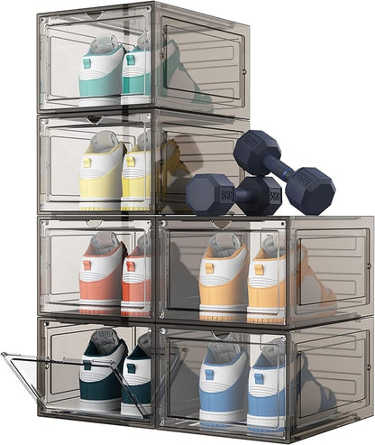 HOMIDEC Shoe Storage, 6 Pack Shoe Organizer Hard Plastic Shoe Box, Shoe Boxes Clear Plastic Stackable, Shoe Boxes with Lids for Size 13, Clear Smoke