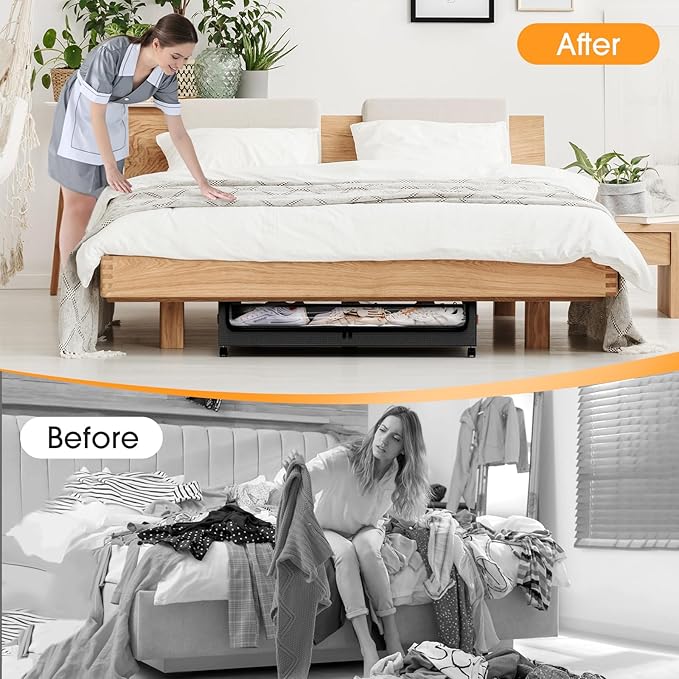 SpaceHacks Under Bed Storage with Wheels 1Pack Storage Containers with Clear Window&Label Under Bed Drawers Rolling Under Bed Storage for Clothes,Shoes, Blankets (30.71 x 16.93 x 6.69 in, Dark Grey)