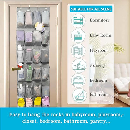 Over The Door Shoe Organizers with 24 Mesh Pockets Shoe Organizer Storage Hanging Shoe Organizer Shoe Holder for Rack (Grey)
