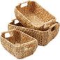 Casafield Set of 3 Water Hyacinth Oval Storage Baskets with Wooden Handles - Small, Medium, Large - Woven Nesting Basket Organizers
