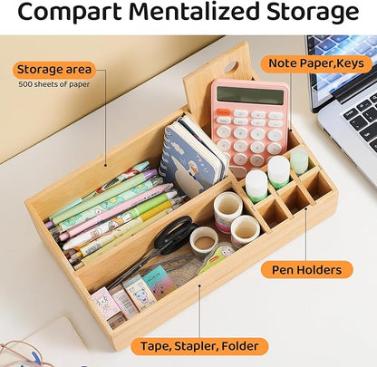 Bamboo Makeup Desk Organizer, Makeup Storage Organization Table Box, Suitable for Desk Organizer and Storage Dressing Table, Bathroom Desk, Counter