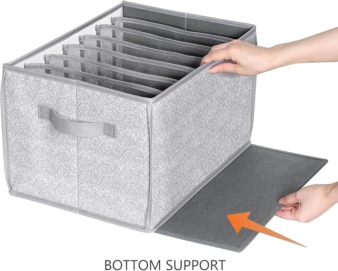 Zilink Upgraded Pants Organizer with Support Board Clear Jeans Organizer for Closet with 7 Grids Wardrobe Clothes Organizer for Jean Pant Sweater Legging T-Shirt, 6 Pack