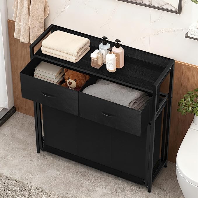 Sonharlar Laundry Hamper with 3 Section Rolling Bags, Laundry Sorter with Wheels, Laundry Basket with 2 Drawer for Laundry Room (Charcoal Black)