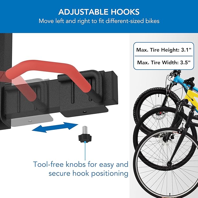 Mount-It! WheelsUp Bike Wall Mount with Shelf | Garage Storage Rack for 3 Bikes & Accessories | Adjustable Padded Hooks, Max Capacity 275 lbs | Ideal Bike Rack Garage Wall Mount for Organized Spaces