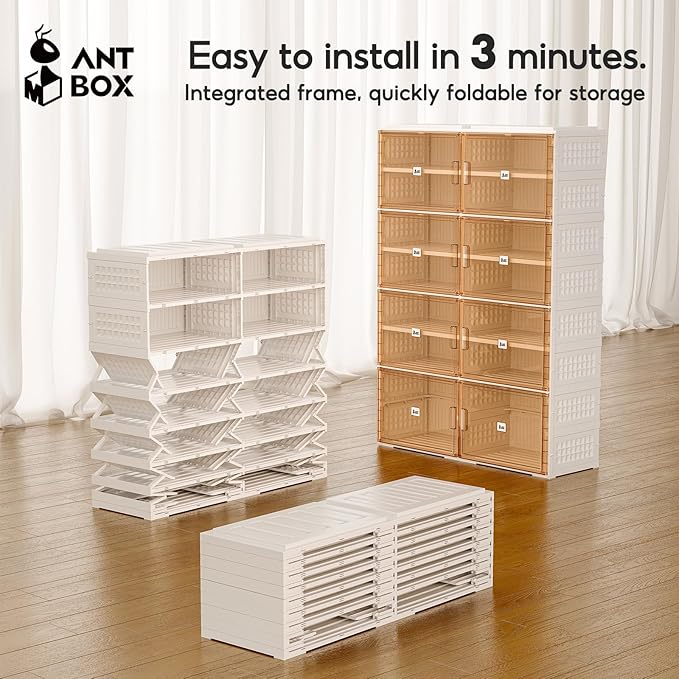 ANTBOX Foldable Shoe Rack Cabinet with Clear Doors, Extra Large Shoe Organizer for Entryway & Closet, Portable Dust-Free Storage Shelf Holds 16 Pairs (X-Large 16 Pairs)