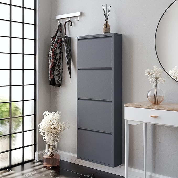CEHA 4 Tier Metal Shoe Cabinet with Cover, Durable Shoe Storage Organizer for Entryway, Space Saving Shoe Shelf Closet, 5.91" x 53.5" x 19.68", Anthracite