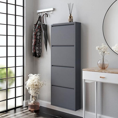 CEHA 4 Tier Metal Shoe Cabinet with Cover, Durable Shoe Storage Organizer for Entryway, Space Saving Shoe Shelf Closet, 5.91" x 53.5" x 19.68", Anthracite