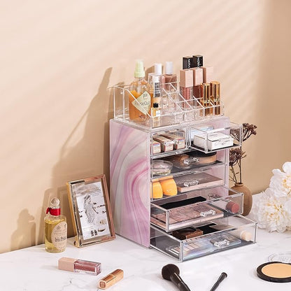 Sorbus Acrylic Makeup Organizer Set, 6-Drawer Vanity & Countertop Cosmetic Storage with Small & Wide Compartments, Tie Dye Makeup Storage for Brushes, Jewelry – Holiday Gift for Women & Teens