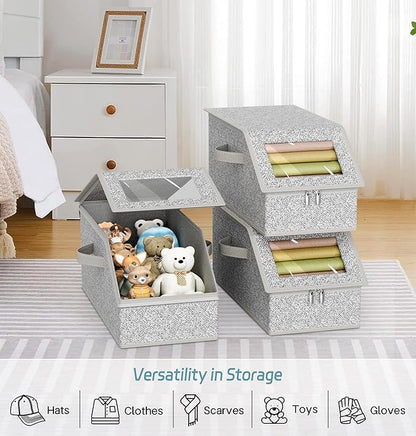 AOODA 3 PCS Stackable Hat Storage for Baseball Caps, Holds up to 36 Caps Cap Organizer for Closet, Sturdy Hat Boxes for Men with Cardboard, Grey