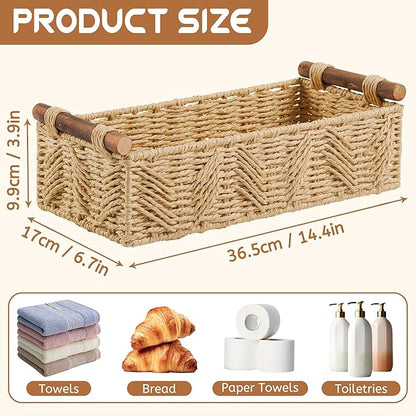 Bathroom Baskets for Organizing with Handle Decorative Basket for Bathroom Countertop Storage Toilet Paper Storage Basket for Toilet Tank Top Small Baskets Set,Beige